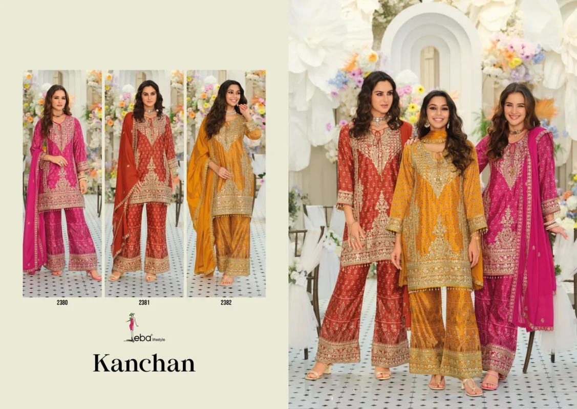 Stylish Eba Kanchan Chinon With Embroidery Work Top Bottom And Dupatta Wholesale 2026