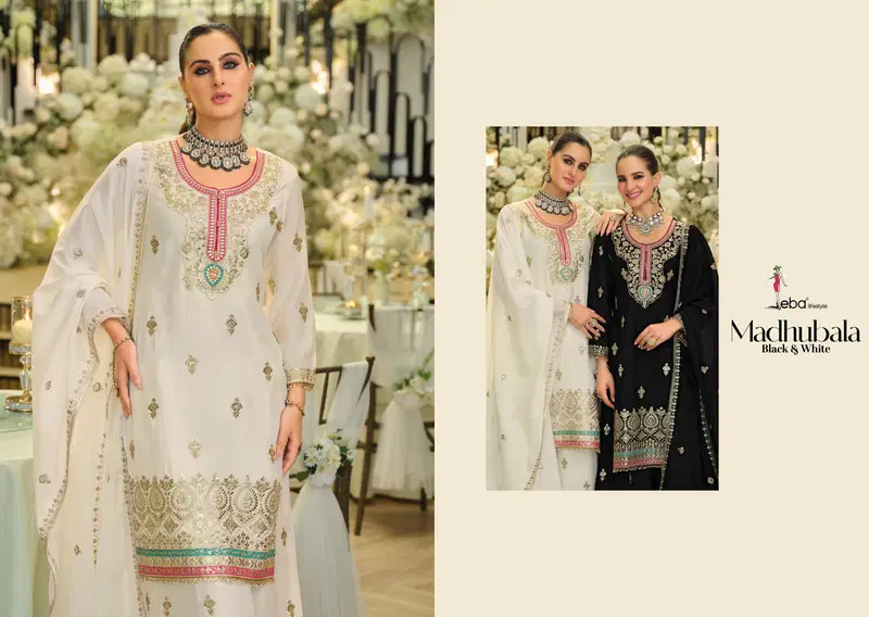 Beautiful Eba Madhubala Black And White Chinon Embroidery Top Bottom And Dupatta Wholesale 2026