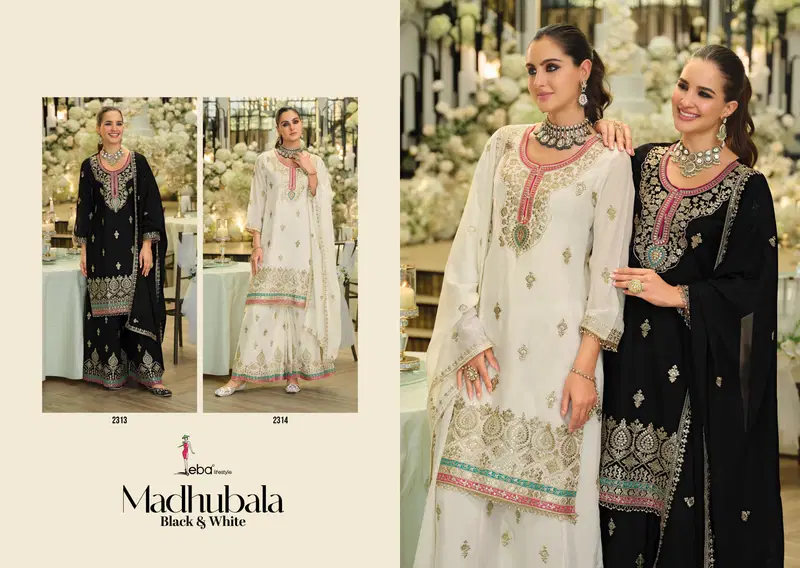 Beautiful Eba Madhubala Black And White Chinon Embroidery Top Bottom And Dupatta Wholesale 2026
