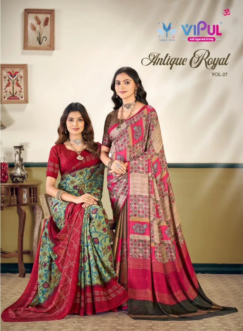 Vipul Antique Royal Vol 27 Silk Printed Traditional Wear Saree Collection Wholesale