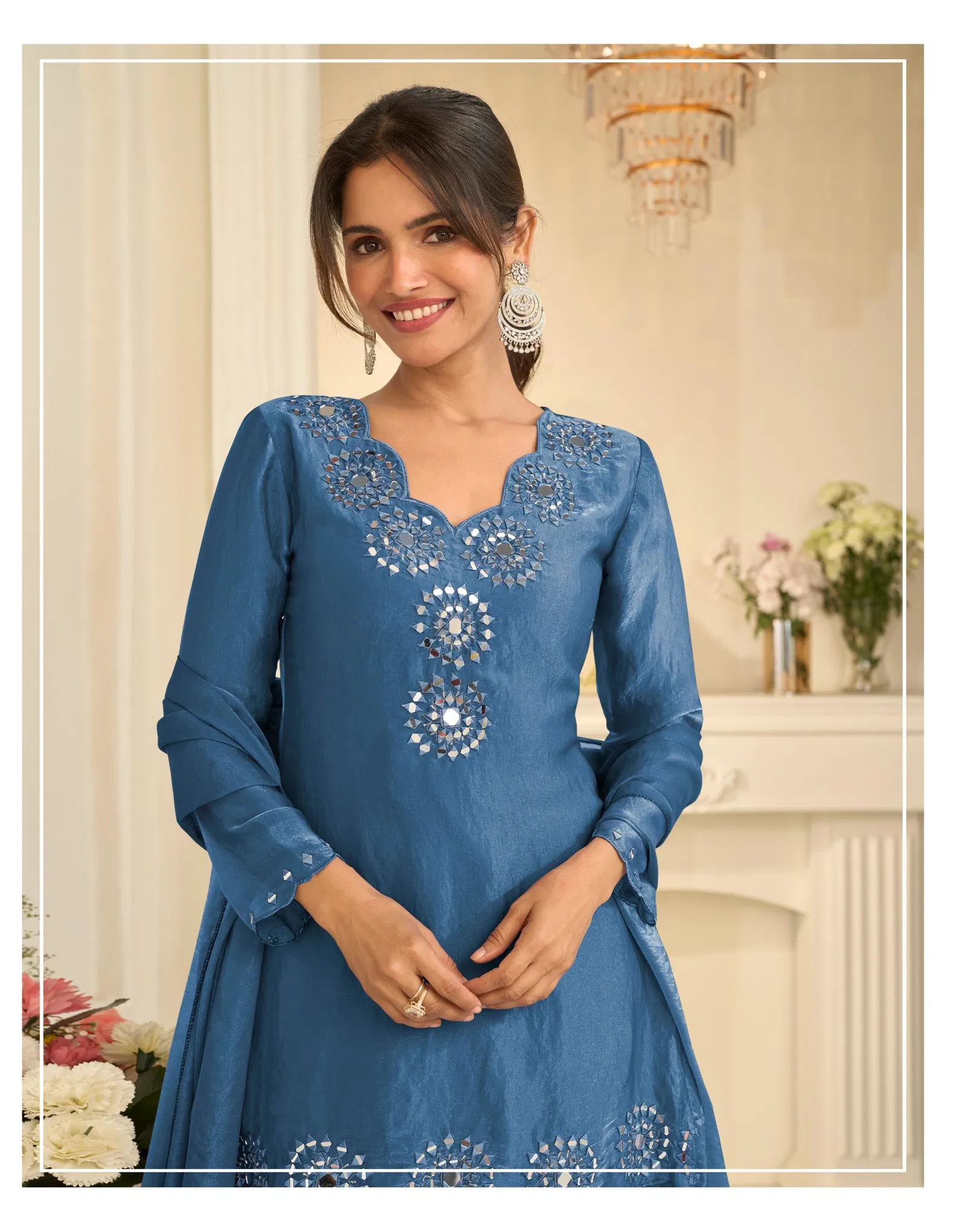 Sayuri Mirror 10303 A And B Tora Silk With Mirror Work Top Plazzo And Dupatta Wholesale