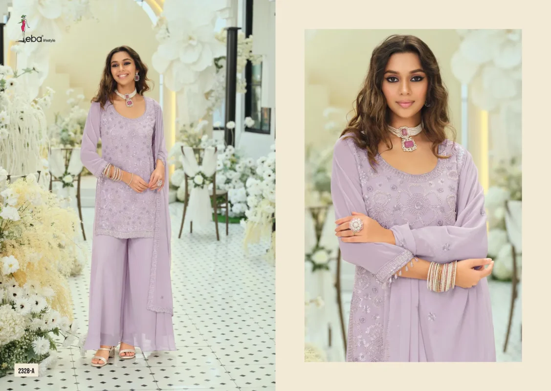 Latest Eba Rosy Color Georgette With Beats Work Designer Top Bottom And Dupatta Wholesale 2026