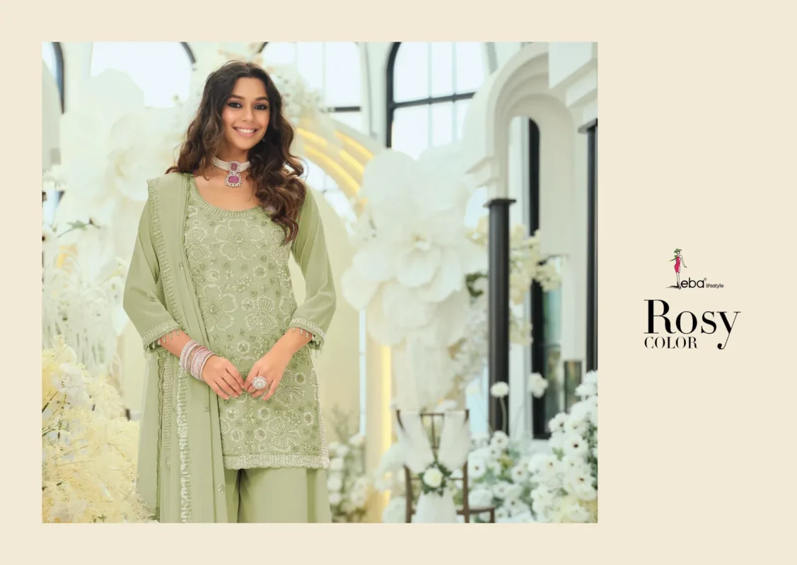 Latest Eba Rosy Color Georgette With Beats Work Designer Top Bottom And Dupatta Wholesale 2026