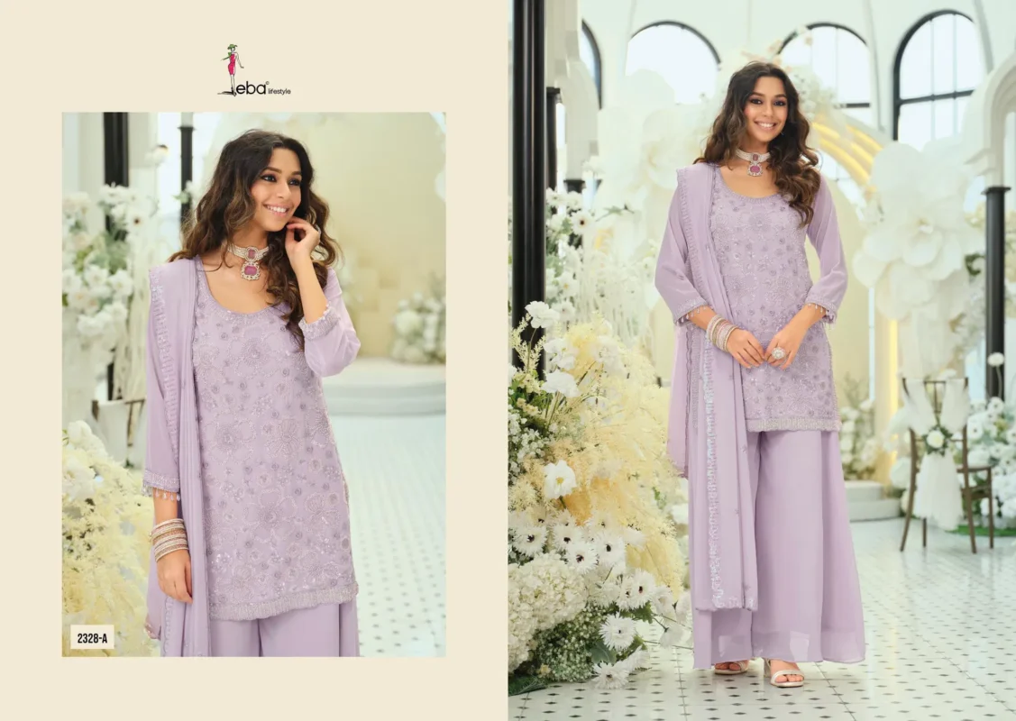 Latest Eba Rosy Color Georgette With Beats Work Designer Top Bottom And Dupatta Wholesale 2026