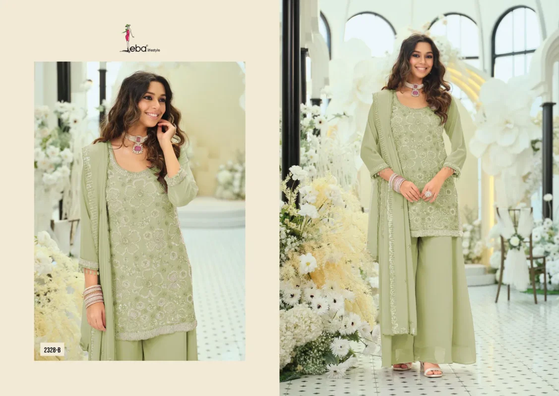 Latest Eba Rosy Color Georgette With Beats Work Designer Top Bottom And Dupatta Wholesale 2026