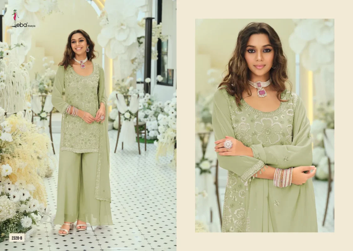 Latest Eba Rosy Color Georgette With Beats Work Designer Top Bottom And Dupatta Wholesale 2026