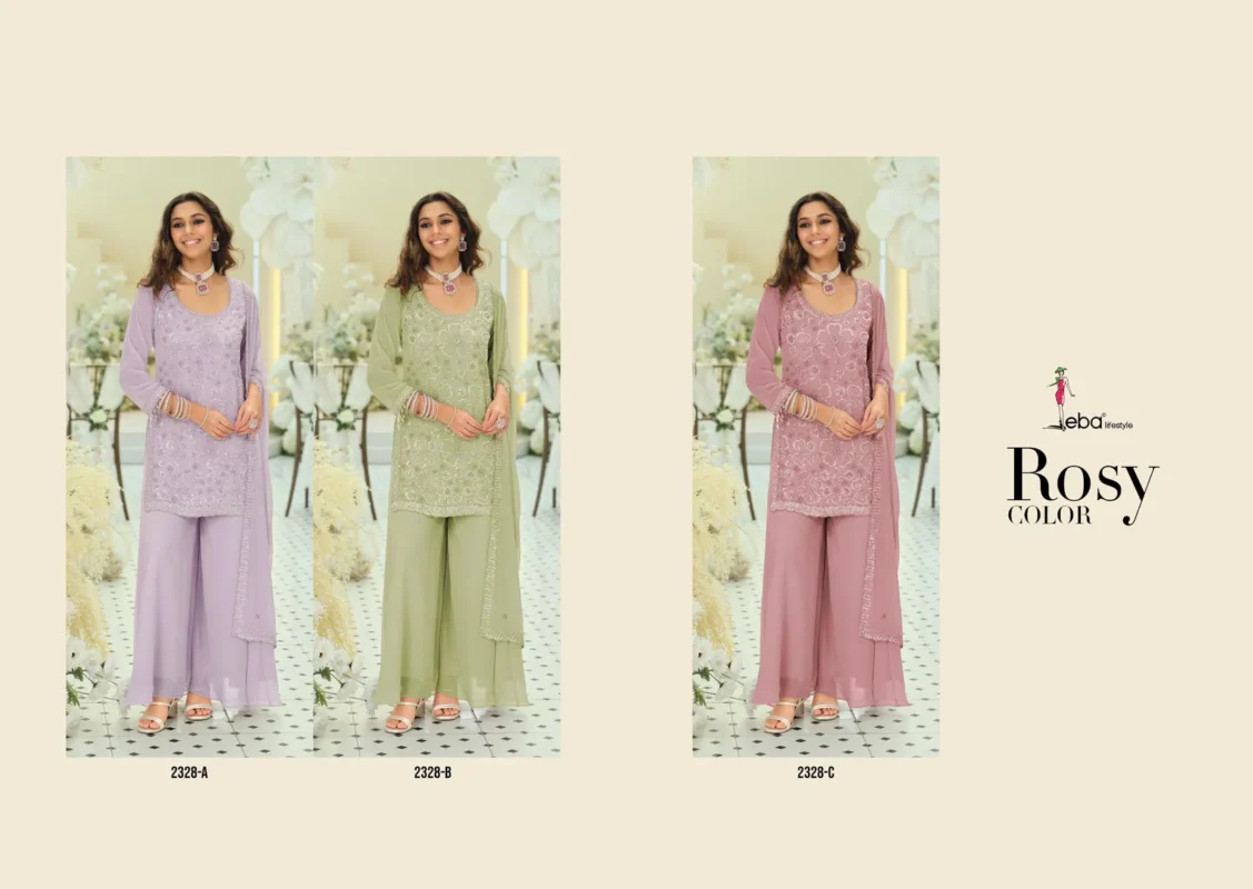 Latest Eba Rosy Color Georgette With Beats Work Designer Top Bottom And Dupatta Wholesale 2026