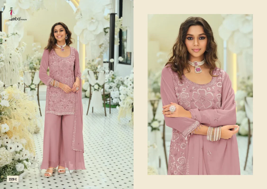 Latest Eba Rosy Color Georgette With Beats Work Designer Top Bottom And Dupatta Wholesale 2026