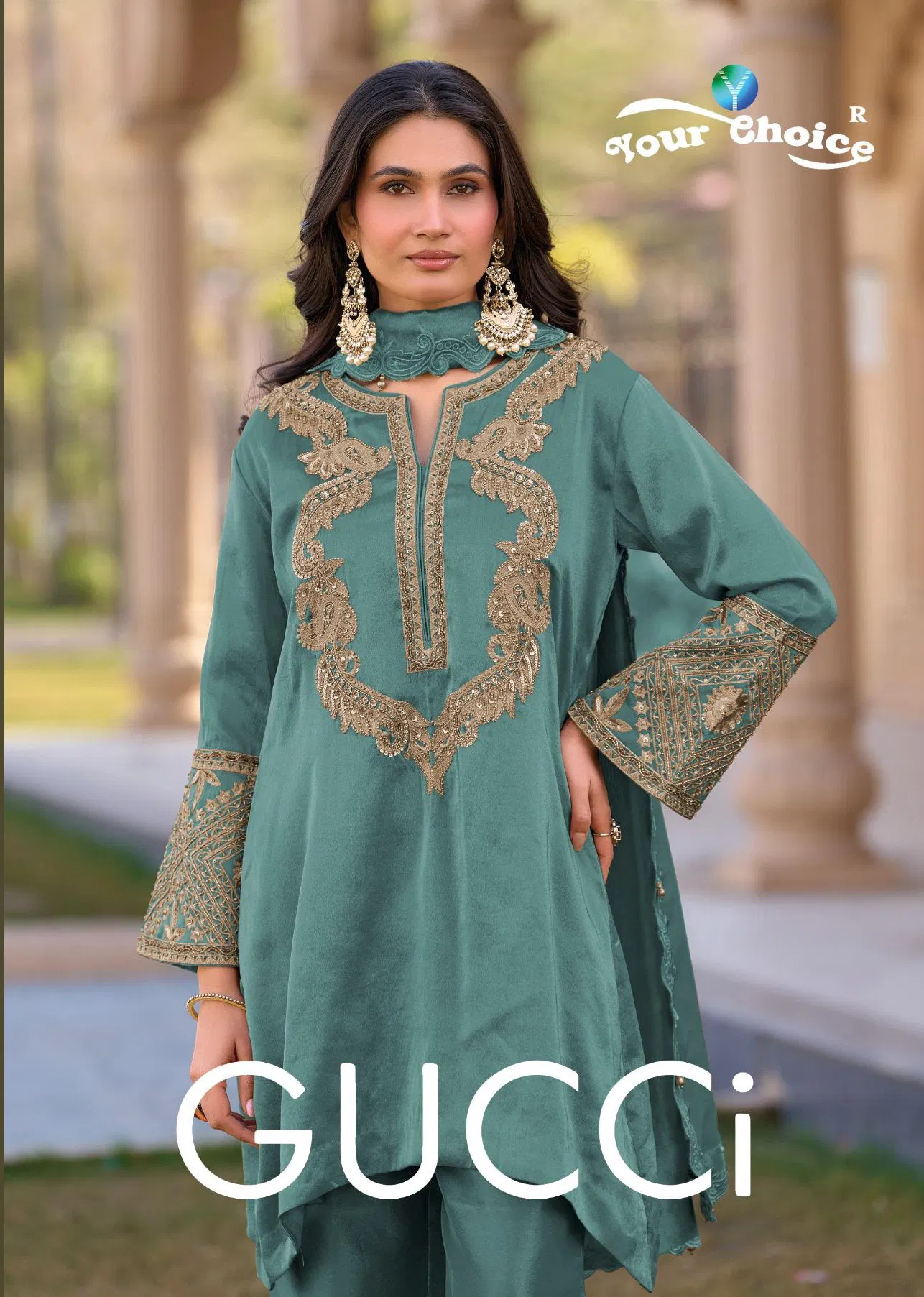 Your Choice Gucci Hiranya Silk With Work Designer Readymade Salwar Kameez Wholesale