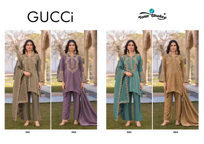 Buy Your Choice Gucci Hiranya Silk With Work Designer Readymade Salwar Kameez Wholesale 2026