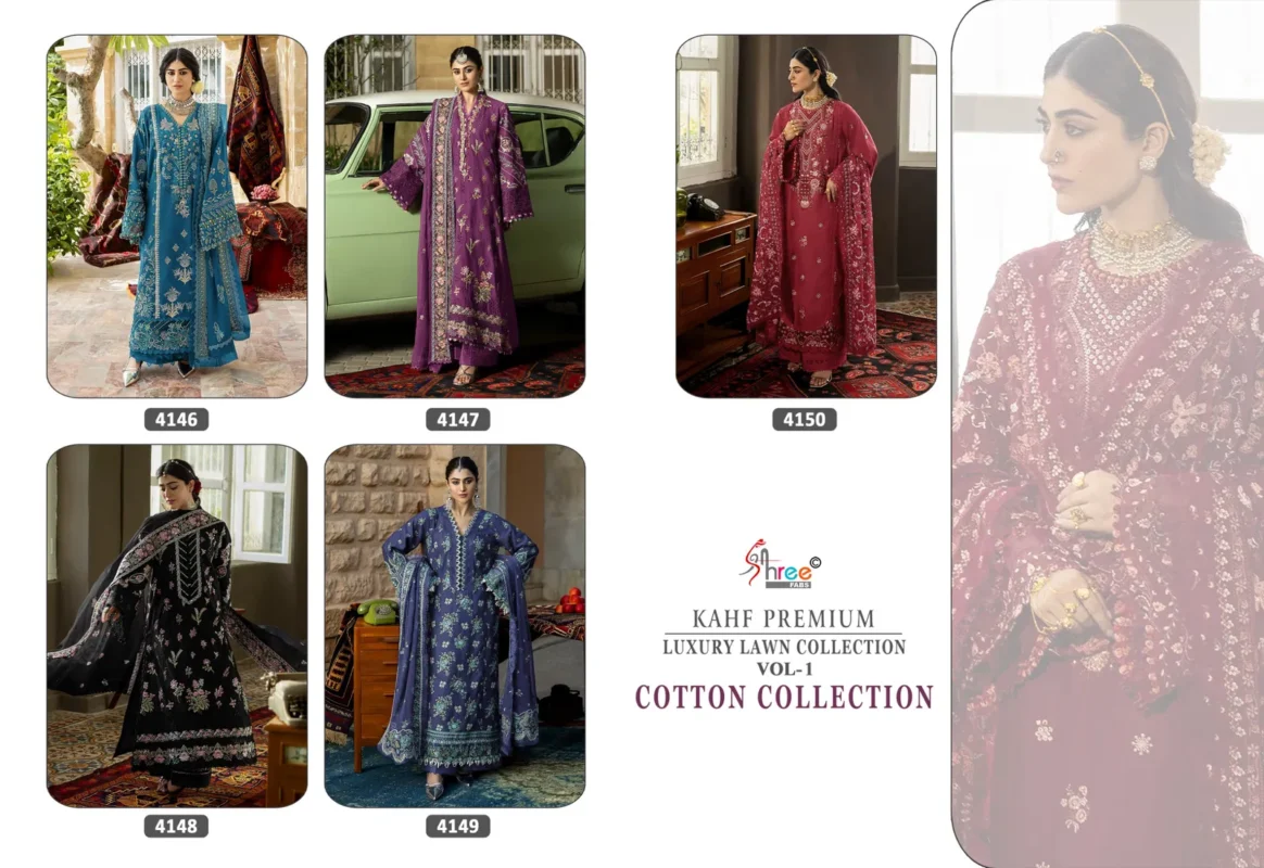 Latest Shree Kahf Premium Luxury Lawn Collection Vol 1 Kota Doriya Dupatta Pakistani Suits Wholesale 2026