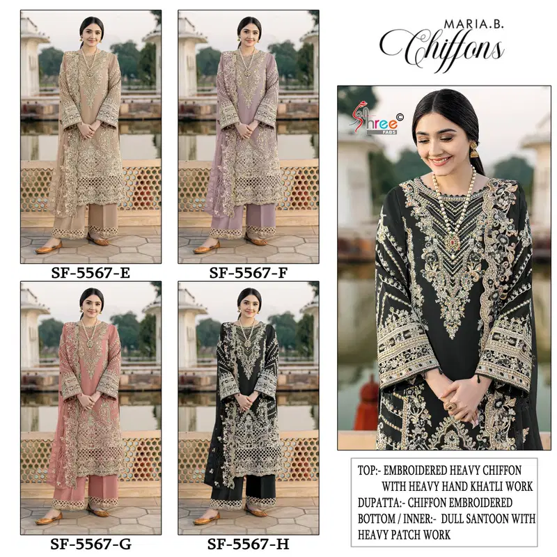 Latest Shree Sf 5567 E To H Chiffon Embroidery Work Pakistani Salwar Kameez Wholesale 2026