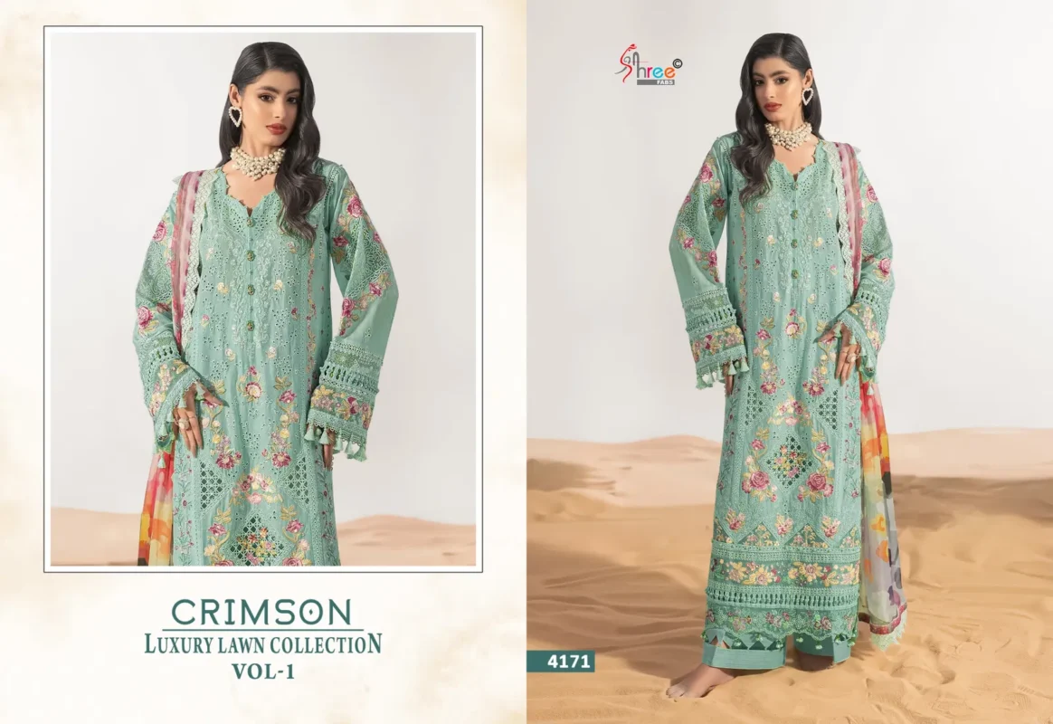 Launching Shree Crimson Luxury Lawn Collection Vol 1 Chiffon Dupatta Pakistani Suits Wholesale 2026