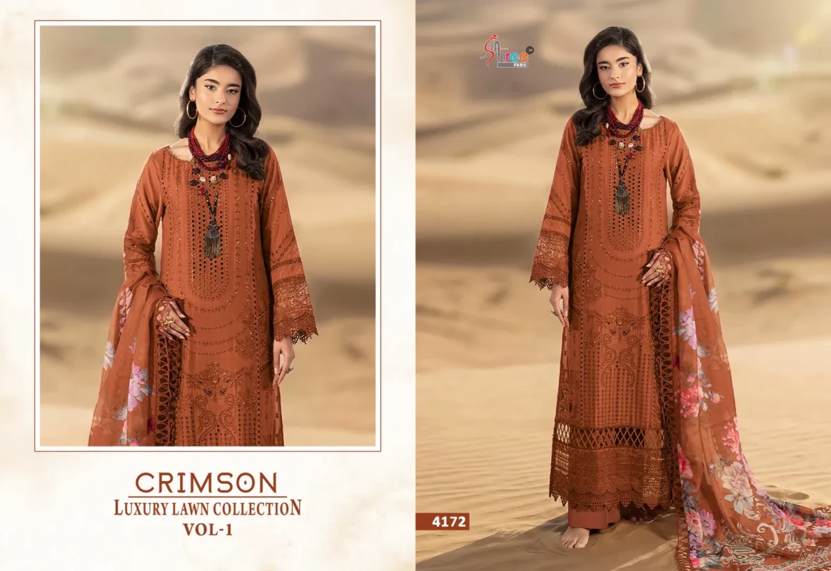 Launching Shree Crimson Luxury Lawn Collection Vol 1 Chiffon Dupatta Pakistani Suits Wholesale 2026
