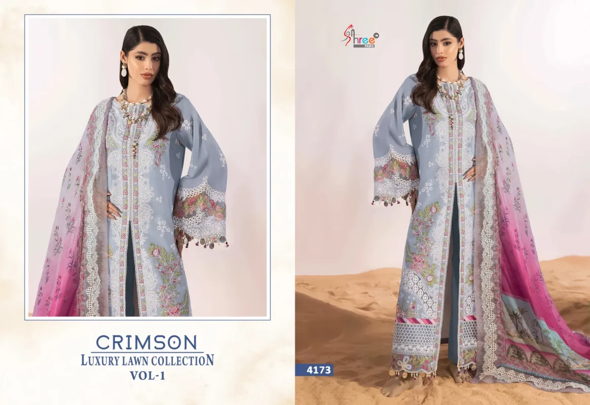 Launching Shree Crimson Luxury Lawn Collection Vol 1 Chiffon Dupatta Pakistani Suits Wholesale 2026