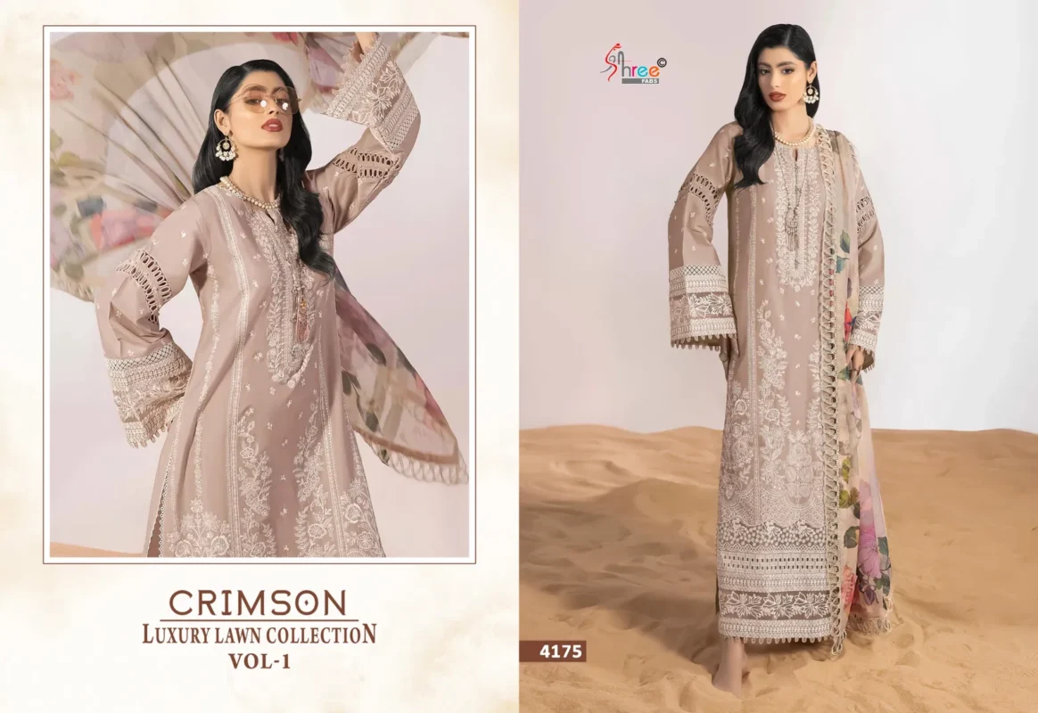 Launching Shree Crimson Luxury Lawn Collection Vol 1 Chiffon Dupatta Pakistani Suits Wholesale 2026