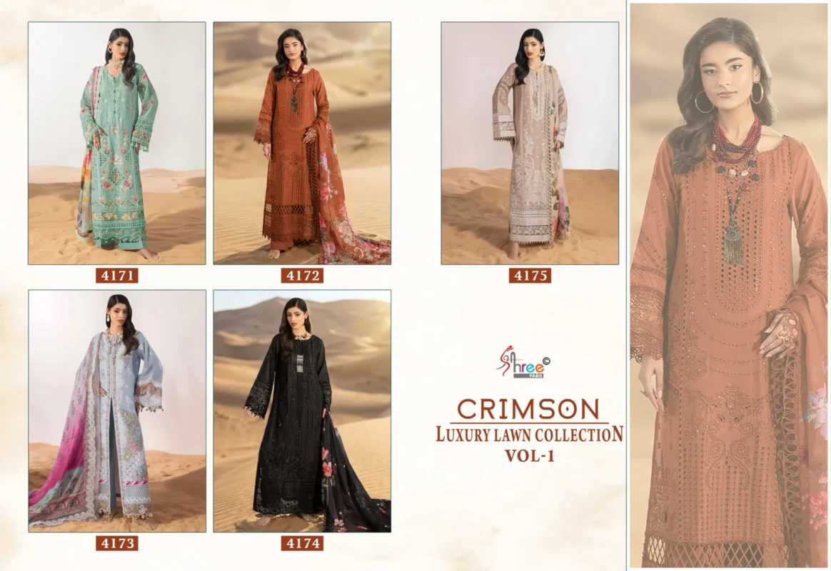 Launching Shree Crimson Luxury Lawn Collection Vol 1 Chiffon Dupatta Pakistani Suits Wholesale 2026