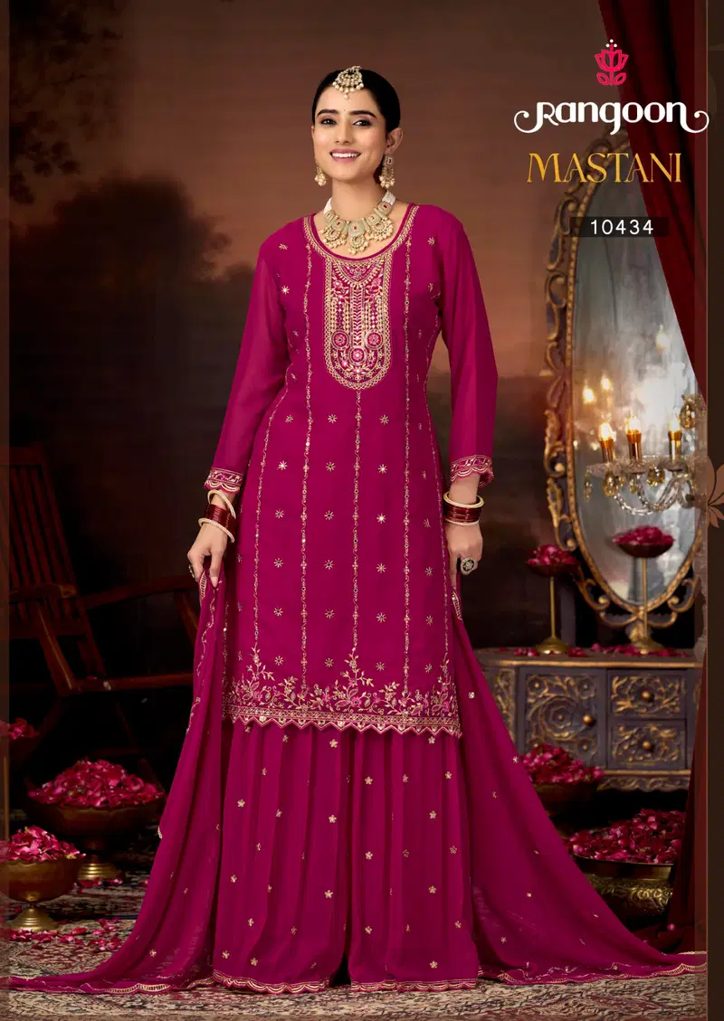 Stylish Rangoon Mastani Georgette With Fancy Work Designer Suits Wholesale 2026