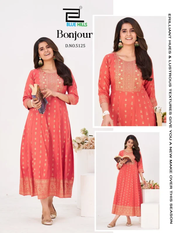 Stylish Blue Hills Bonjour Rayon Fancy Anarkali Kurti With Foil Print Wholesale 2026