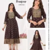 Stylish Blue Hills Bonjour Rayon Fancy Anarkali Kurti With Foil Print Wholesale 2026