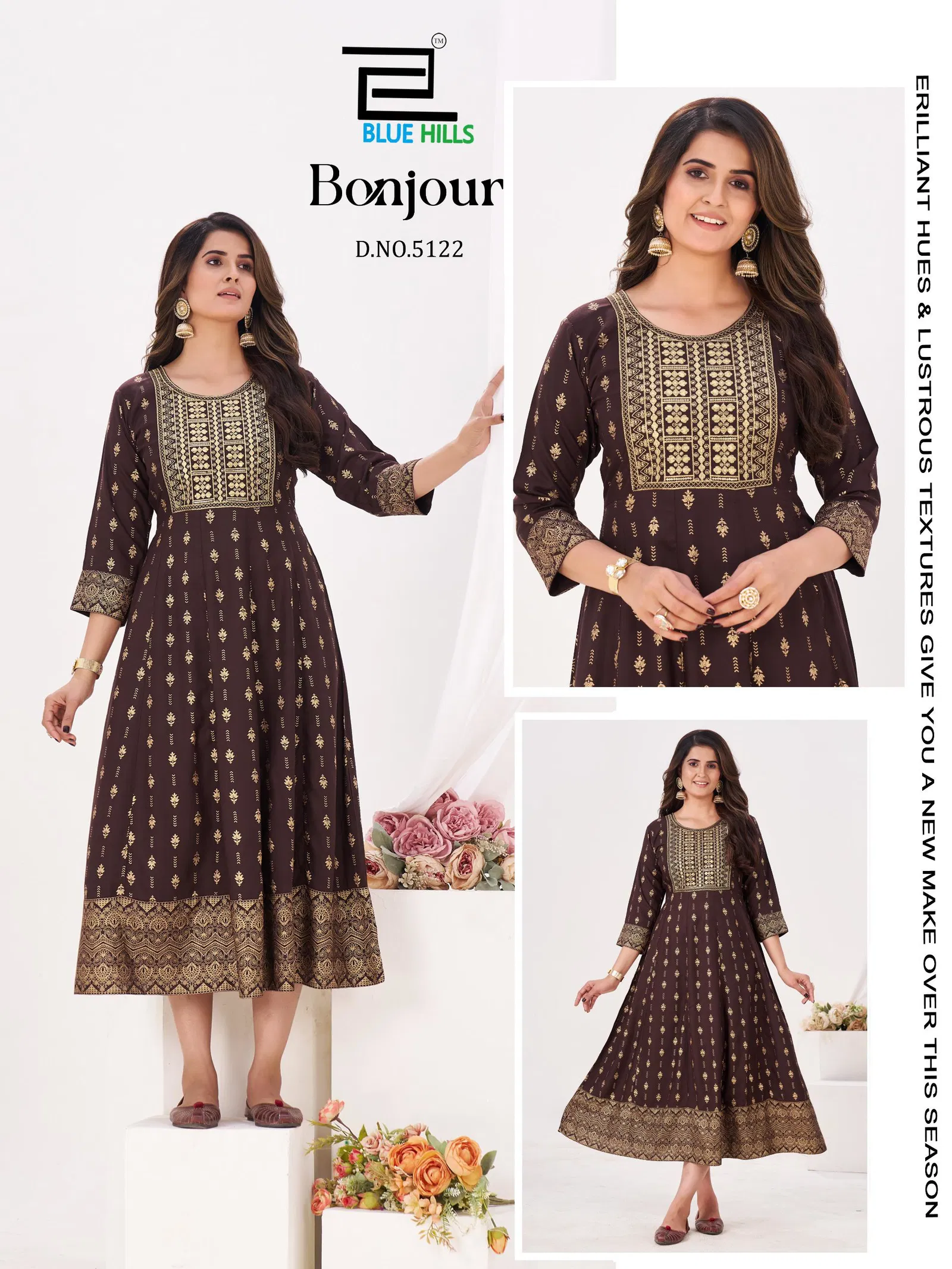 Stylish Blue Hills Bonjour Rayon Fancy Anarkali Kurti With Foil Print Wholesale 2026