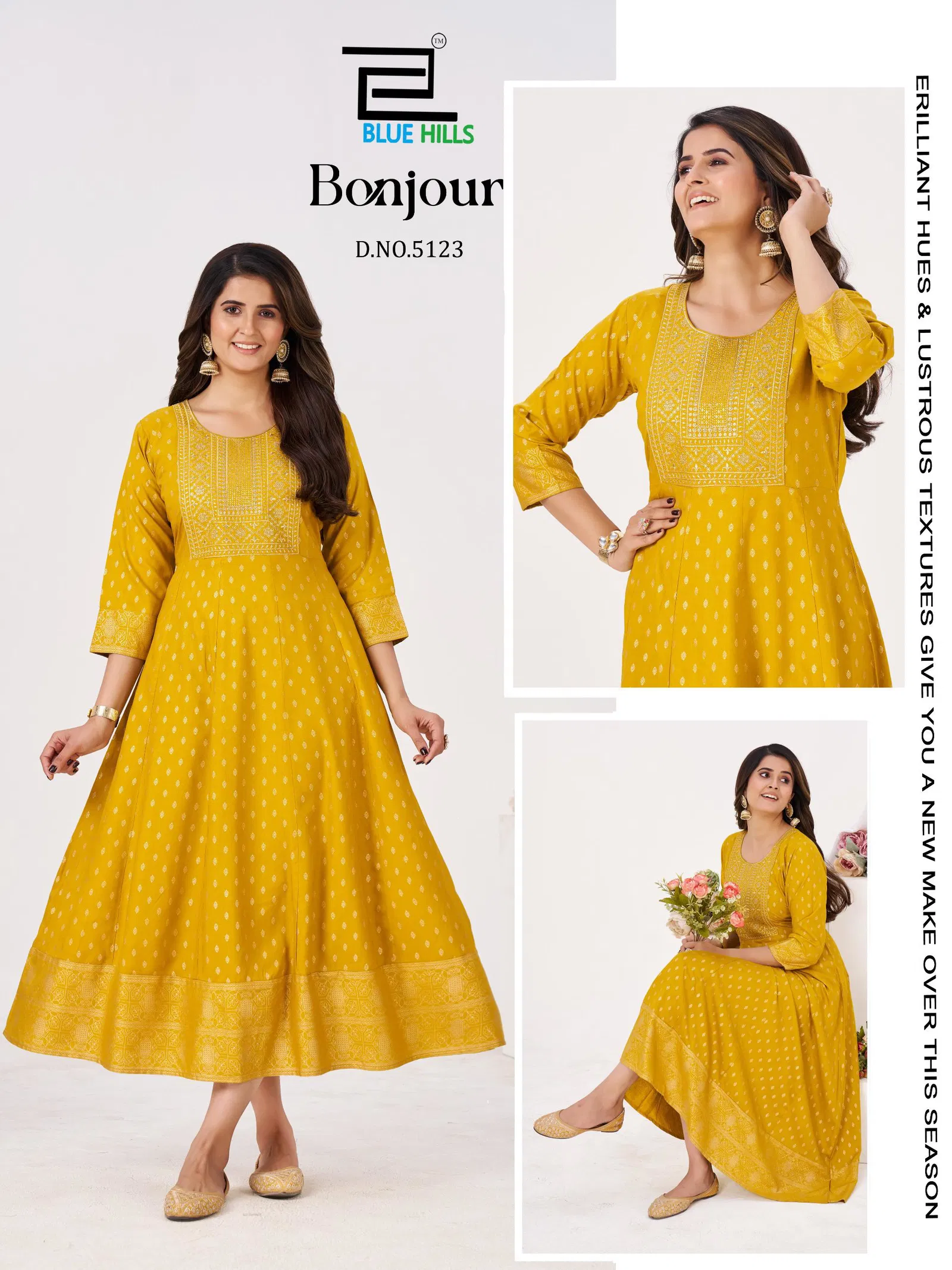Stylish Blue Hills Bonjour Rayon Fancy Anarkali Kurti With Foil Print Wholesale 2026