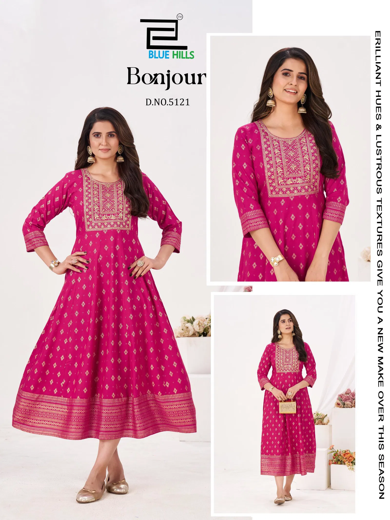 Stylish Blue Hills Bonjour Rayon Fancy Anarkali Kurti With Foil Print Wholesale 2026