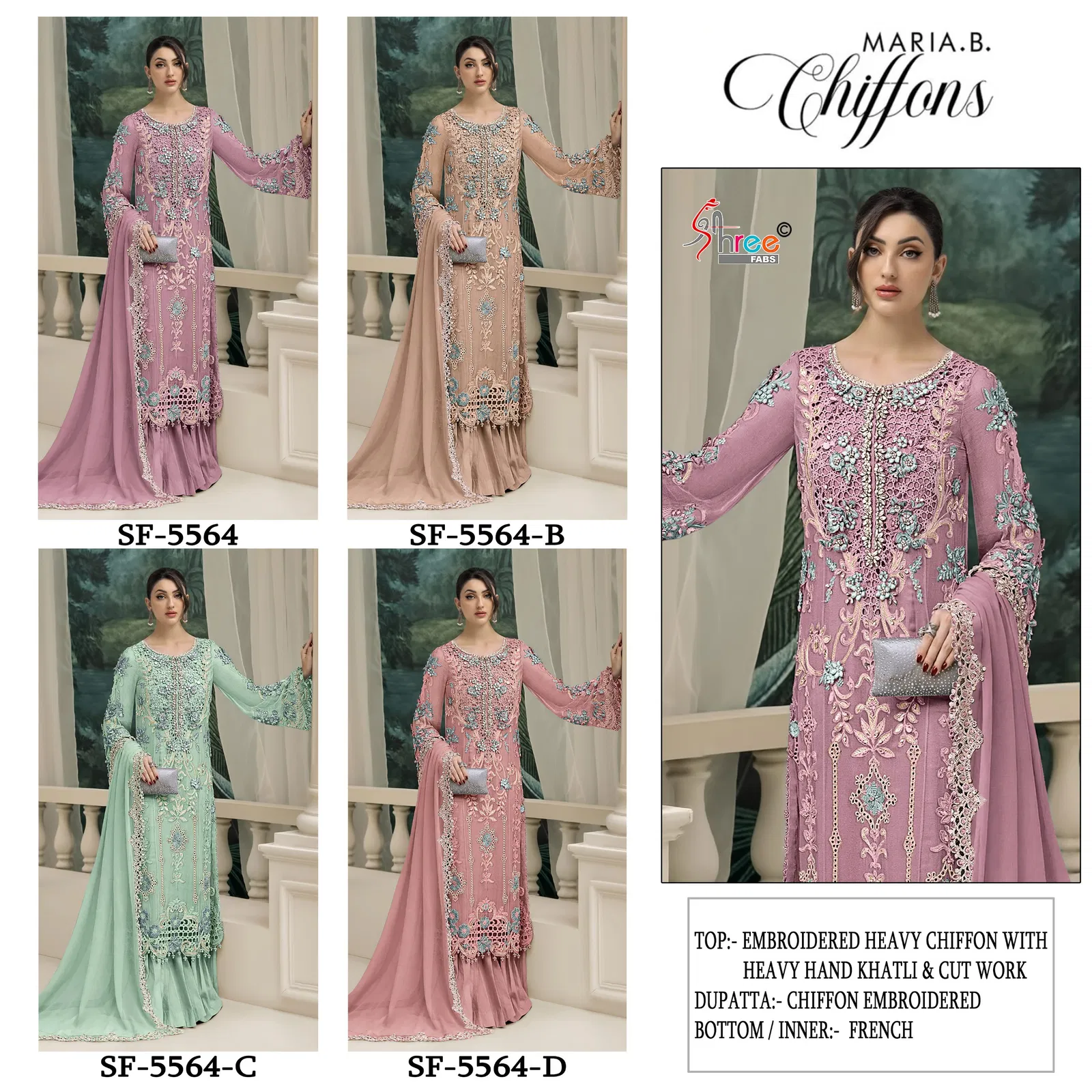 Buy Shree Sf 5564 A To D Chiffon Embroidered Work Paksitani Salwar Kameez Wholesale 2026