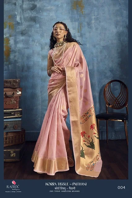 Beautiful Rajtex Korra Tissue Paithani Zari Tissue Handloom Weaving Saree Collection Wholesale 2026