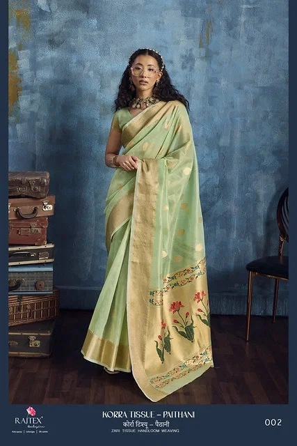 Beautiful Rajtex Korra Tissue Paithani Zari Tissue Handloom Weaving Saree Collection Wholesale 2026