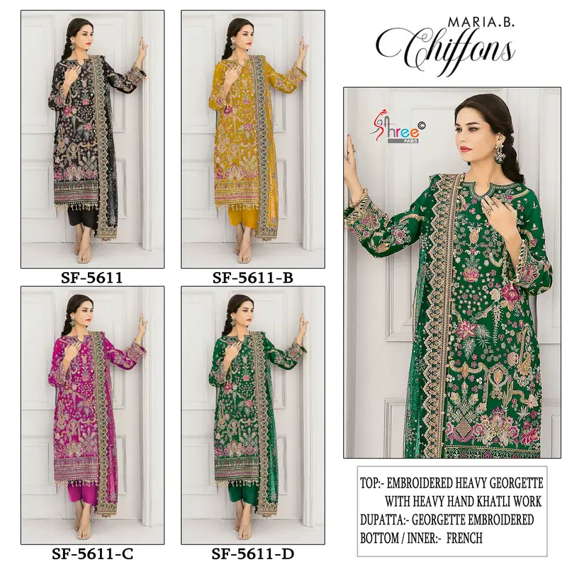 Stylish Shree Sf 5611 A To D Chiffon With Embroidered Work Pakistani Salwar Kameez Wholesale 2026