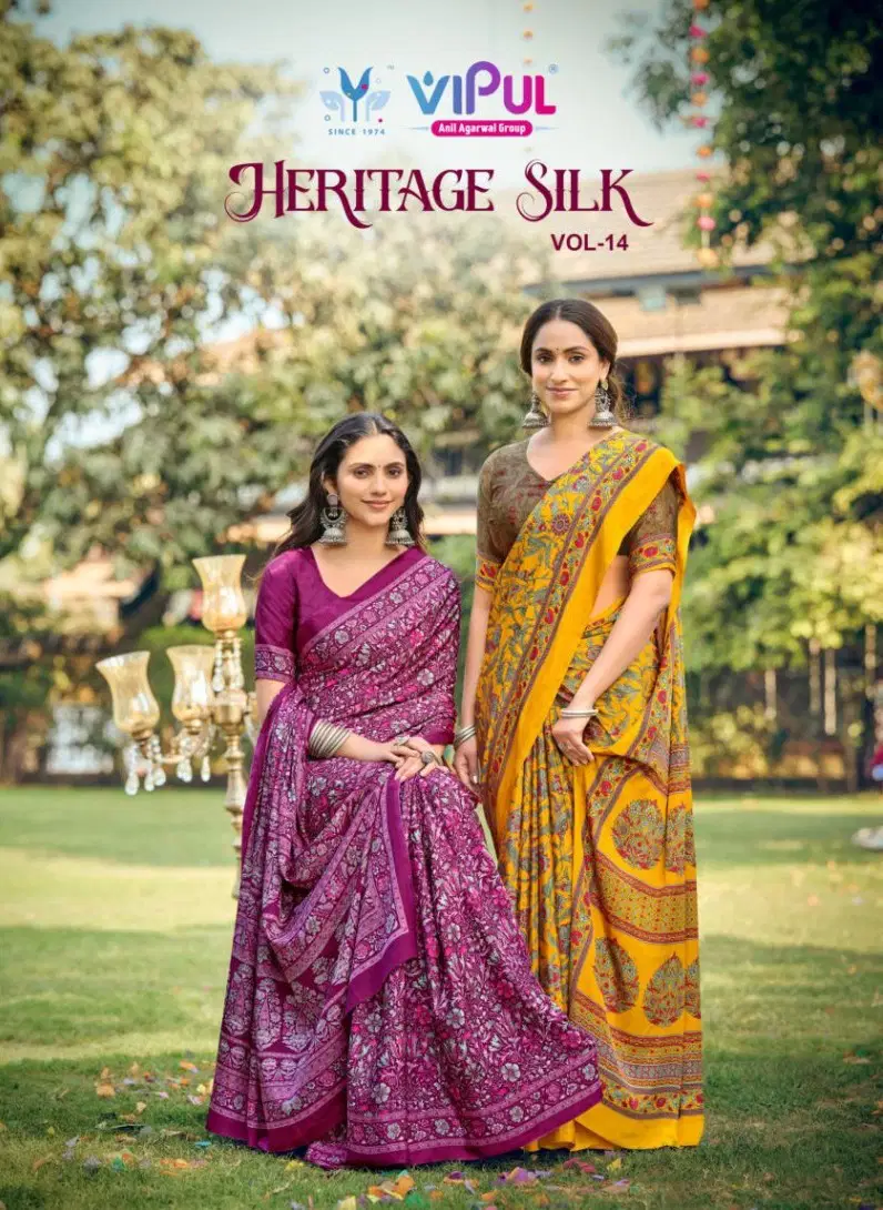 Vipul Heritage Silk Vol 14 Crepe Printed Casual Wear Saree Collection Wholesale