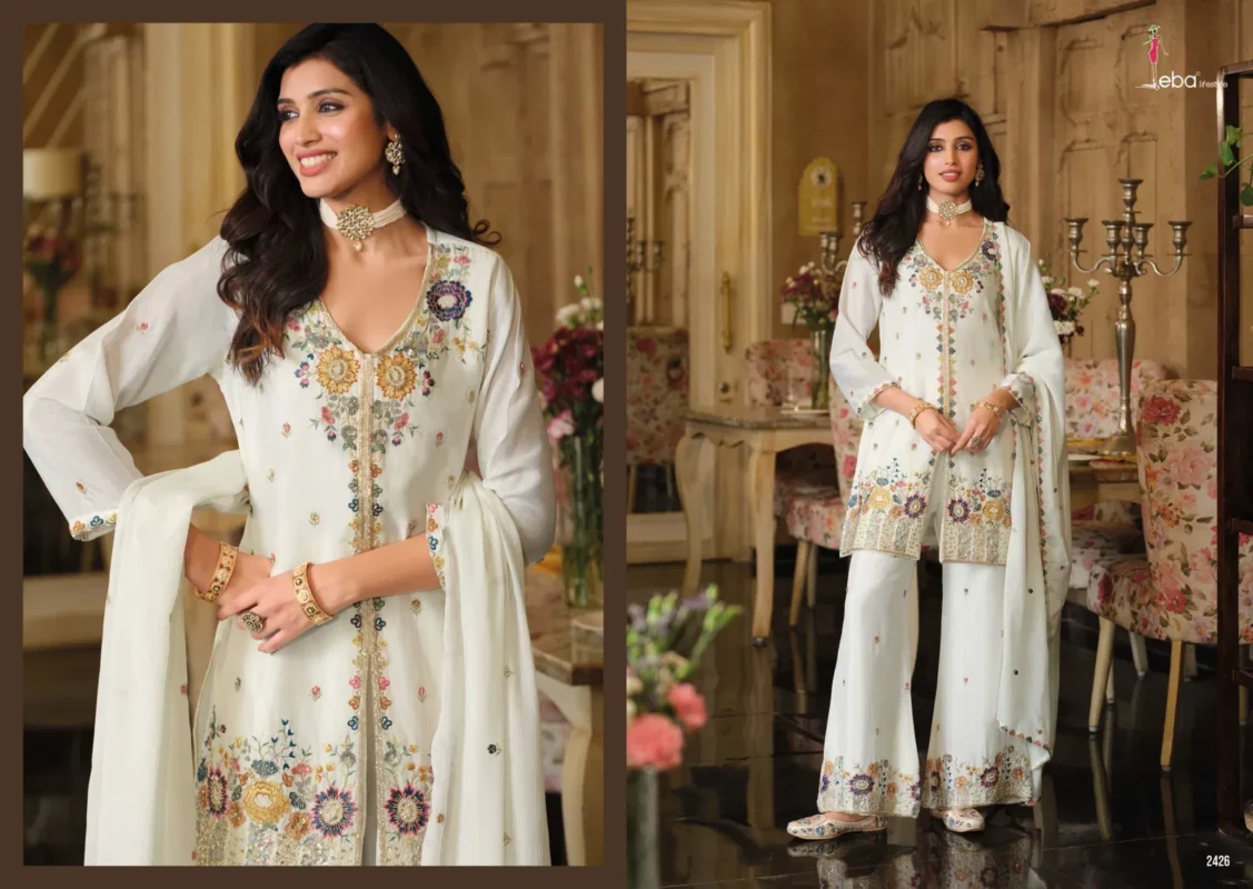 Stylish Eba Sanvi Black And White Chinon With Beats Work Top Plazzo And Dupatta Wholesale 2026