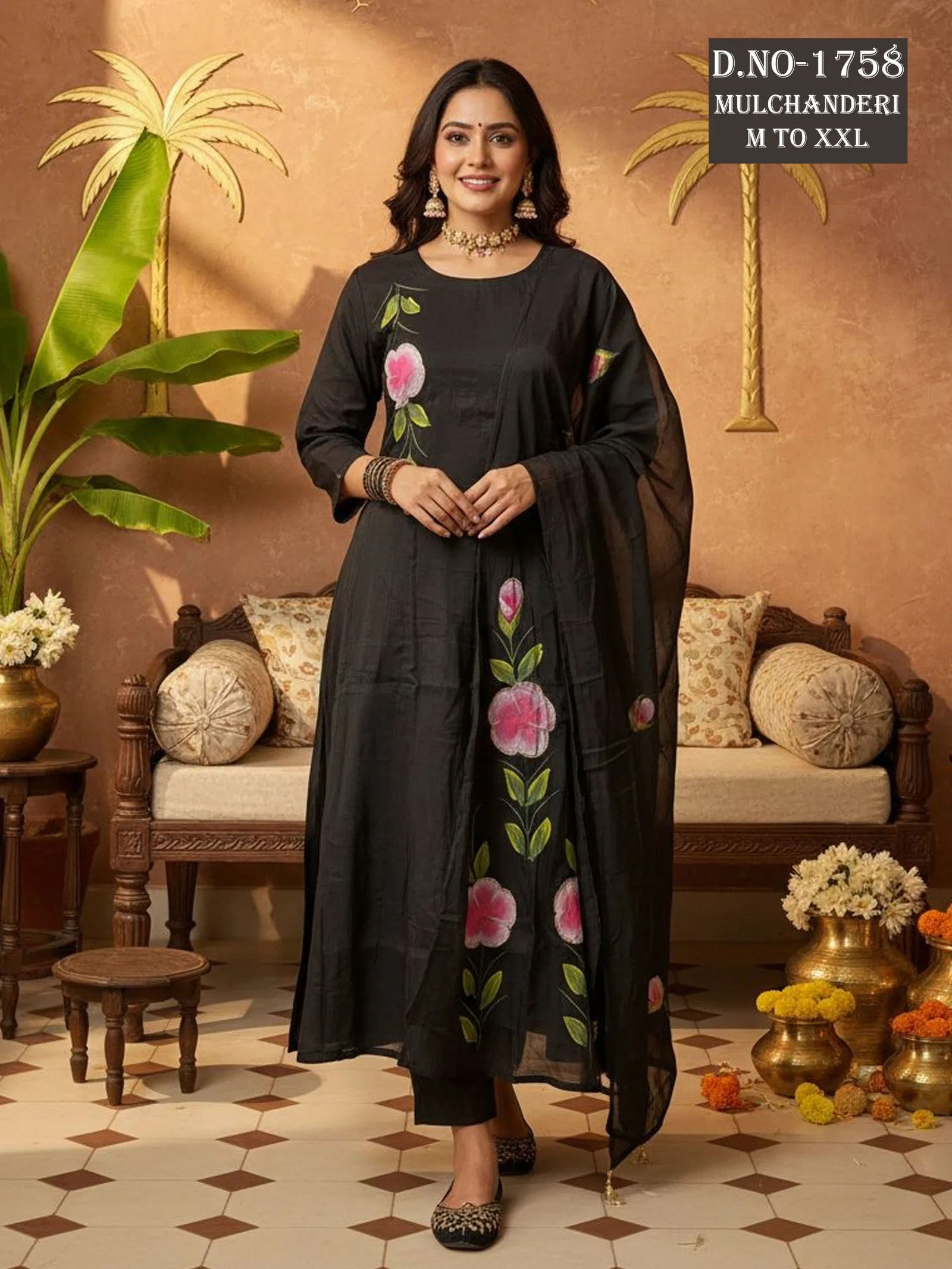 Dnp Aarti 1758 Chanderi Mul Handwork Anarkali Top With Bottom And Dupatta Collection Wholesale