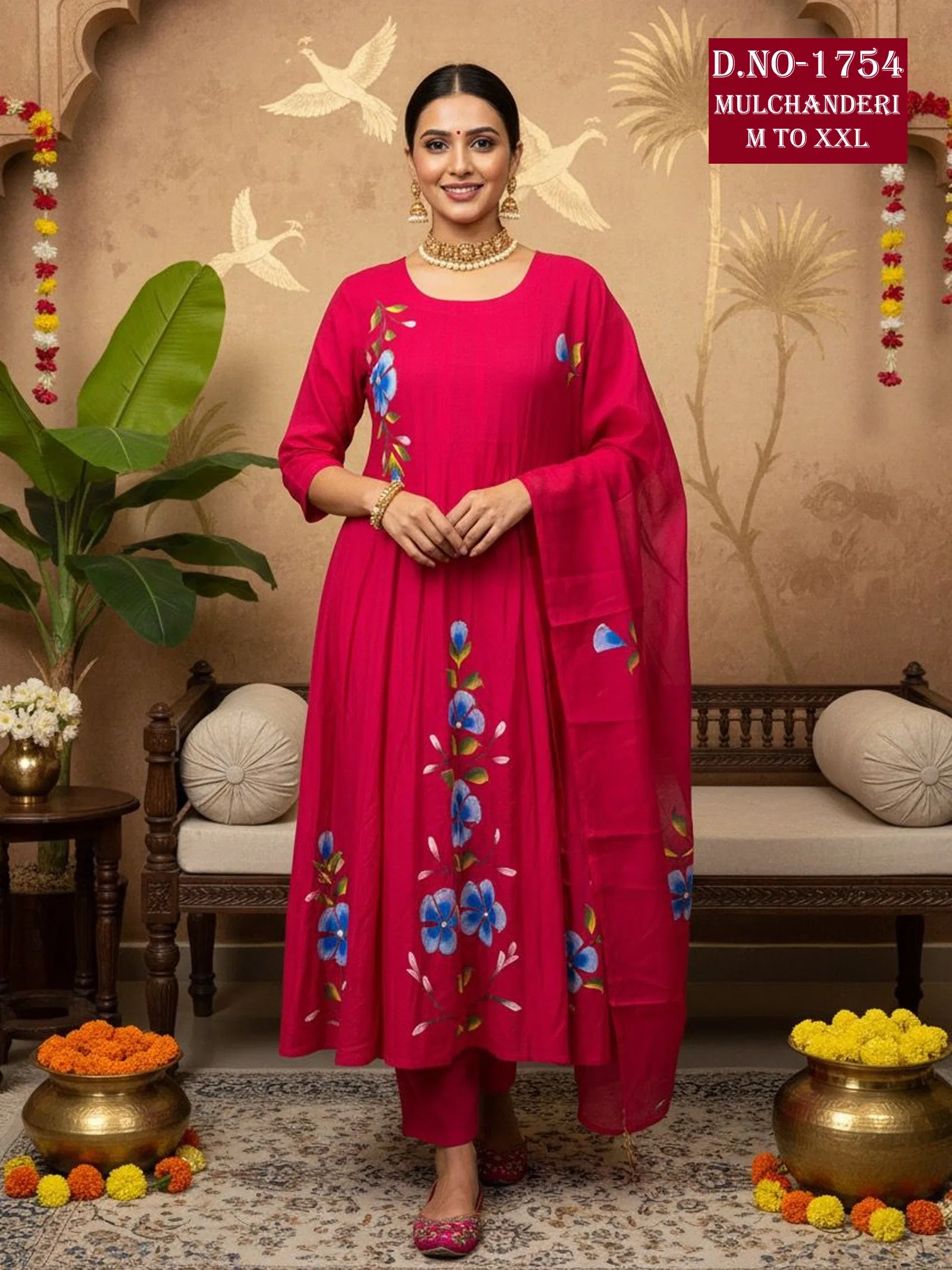 Dnp Aarti 1754 Chanderi Mul Handwork Anarkali Top With Bottom And Dupatta Collection Wholesale