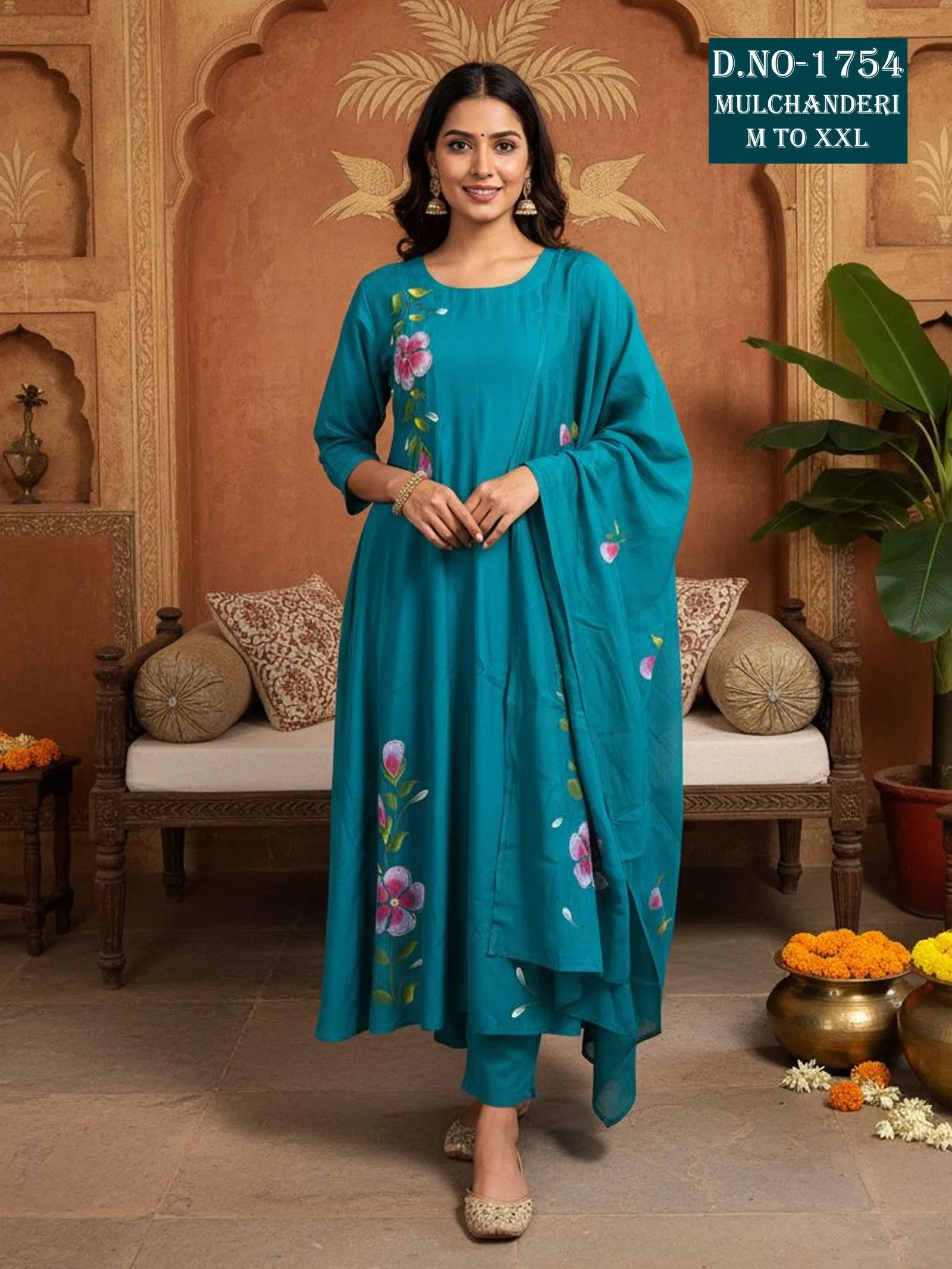 Launching Dnp Aarti 1754 Chanderi Mul Handwork Anarkali Top With Bottom And Dupatta Collection Wholesale 2026
