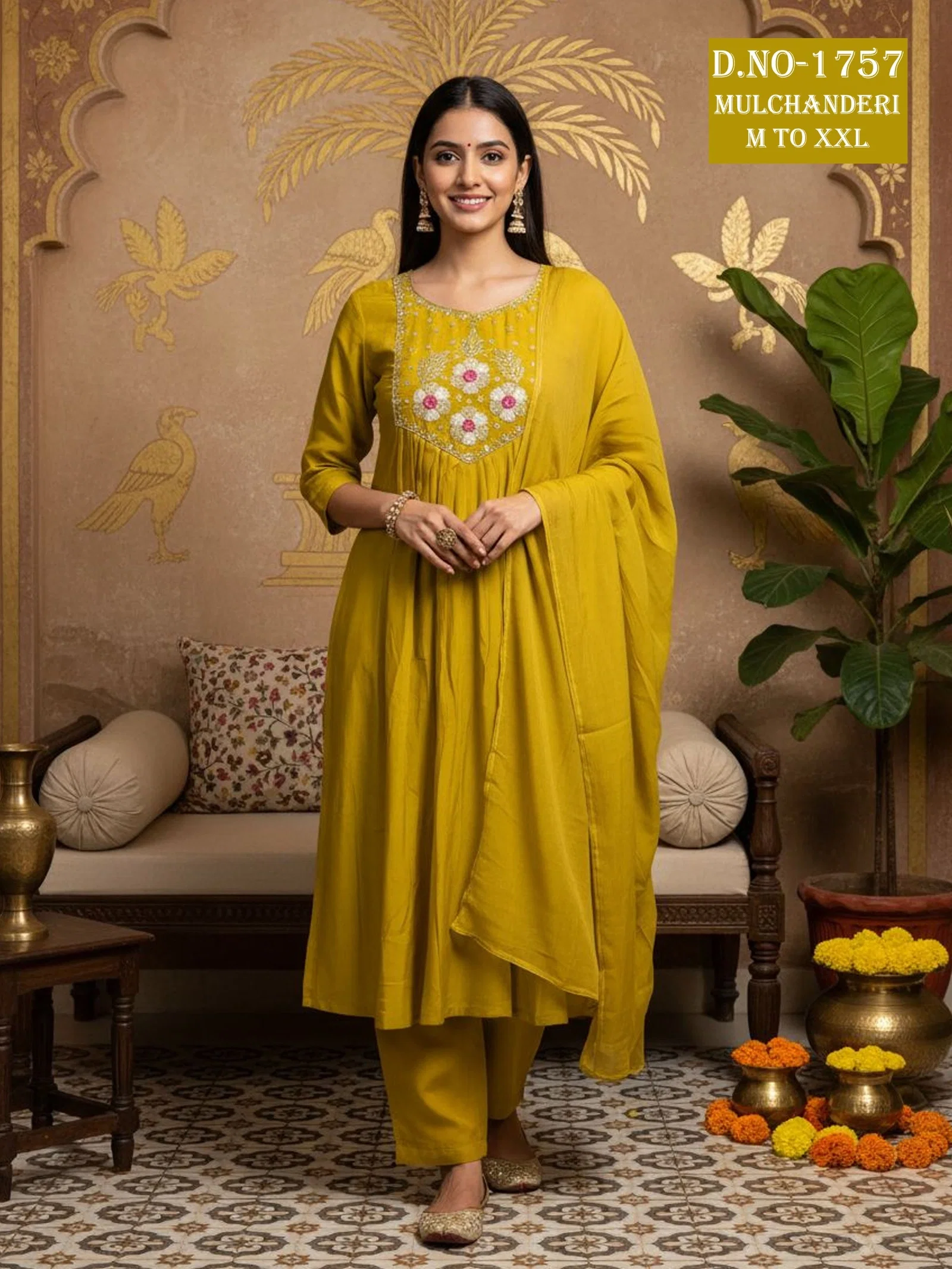 Buy Dnp Aarti 1755 And 1757 Chanderi Mul Handwork Anarkali Top With Bottom And Dupatta Collection Wholesale 2026