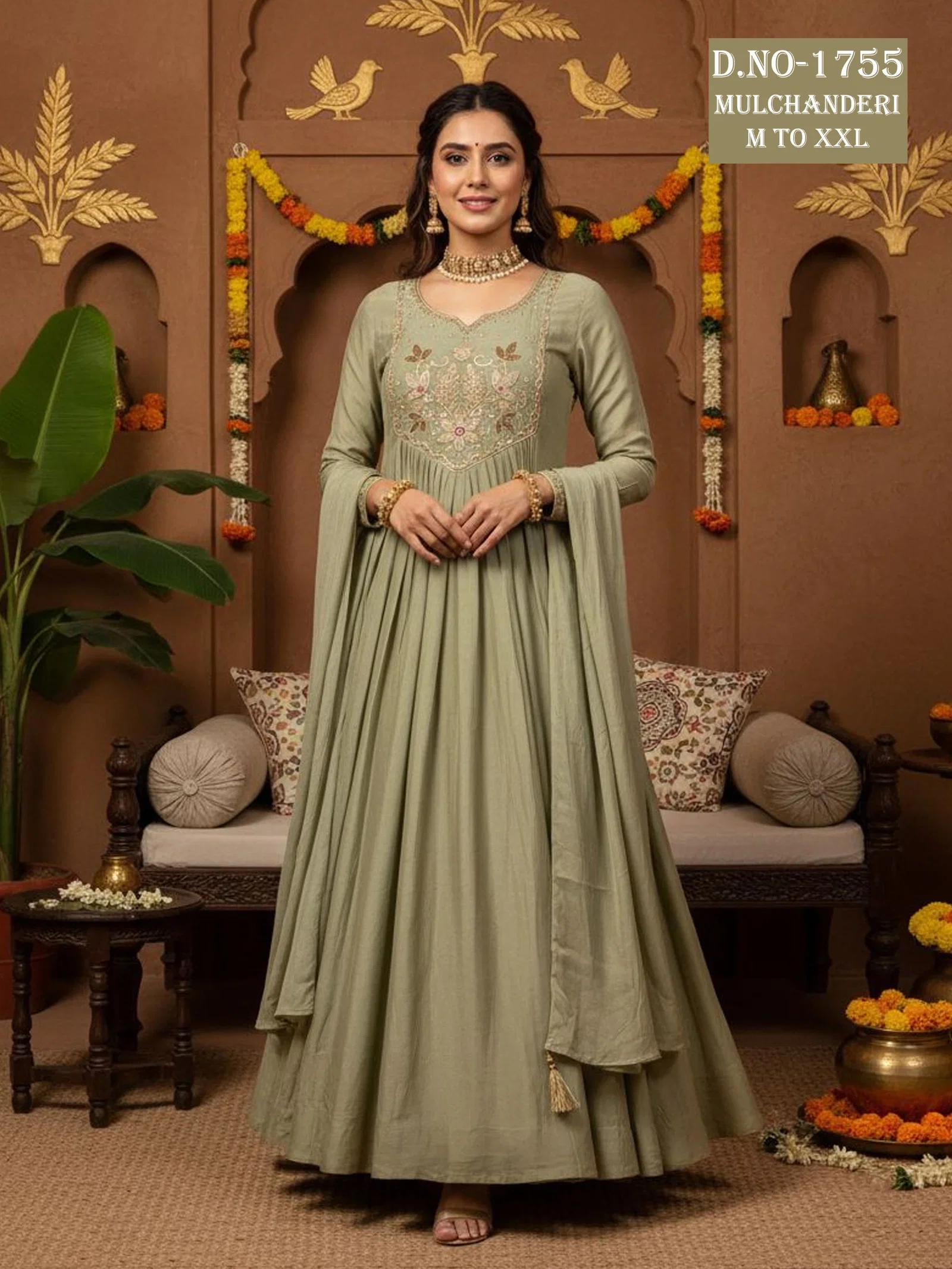 Buy Dnp Aarti 1755 And 1757 Chanderi Mul Handwork Anarkali Top With Bottom And Dupatta Collection Wholesale 2026