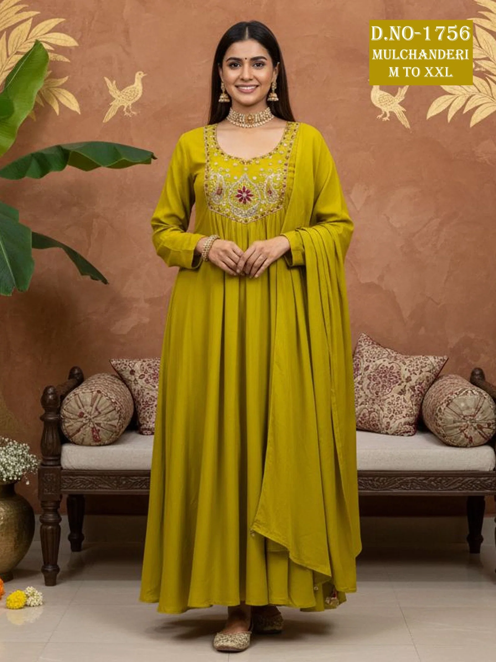 Dnp Aarti 1756 Chanderi Mul Handwork Anarkali Top With Bottom And Dupatta Collection Wholesale