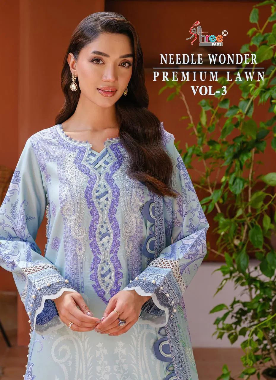 Shree Needle Wonder Premium Lawn Vol 3 Chiffon Dupatta Pakistani Suits Wholesale