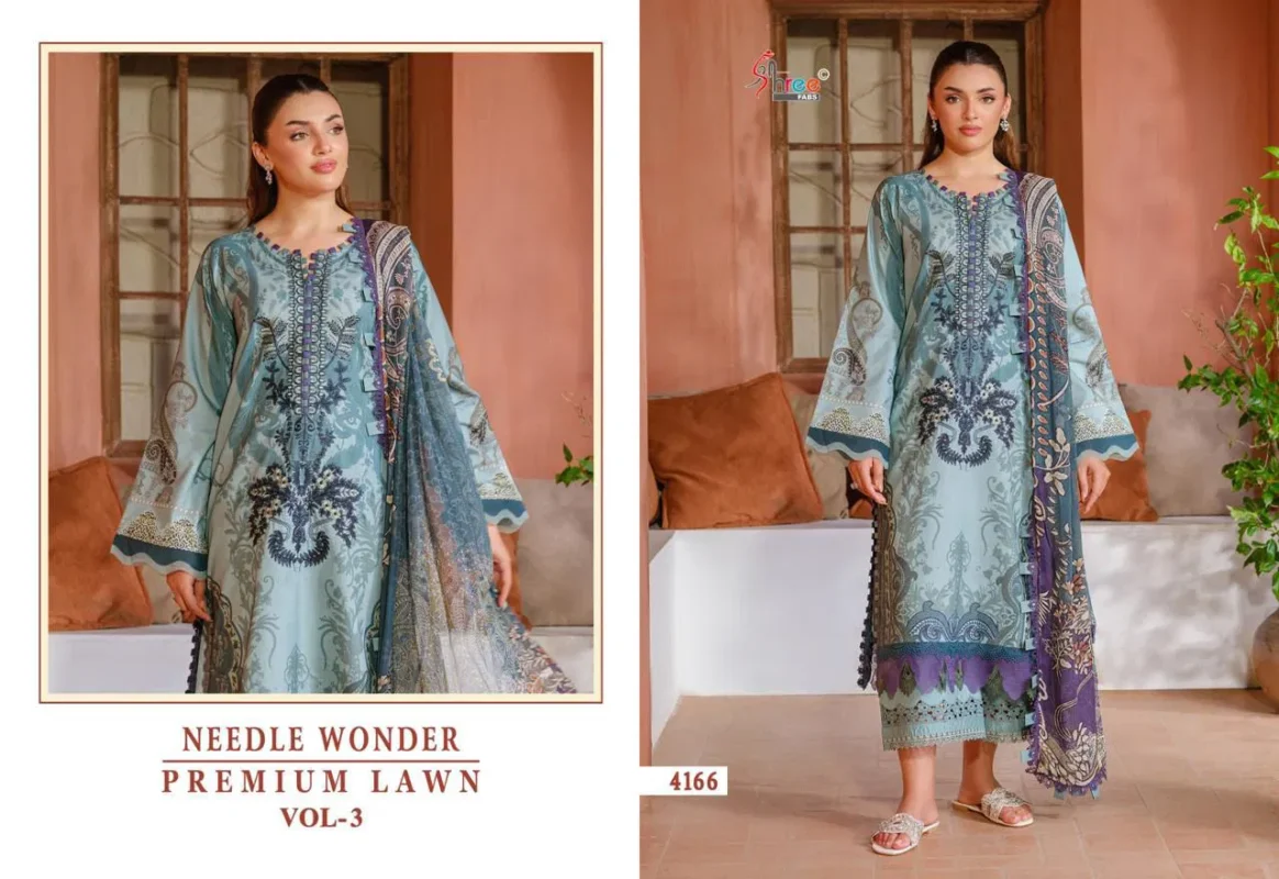 Beautiful Shree Needle Wonder Premium Lawn Vol 3 Chiffon Dupatta Pakistani Suits Wholesale 2026