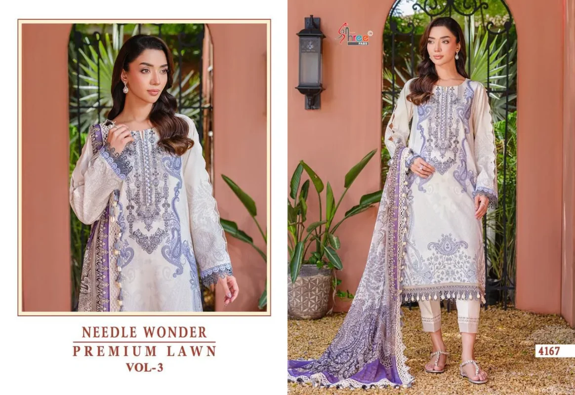 Beautiful Shree Needle Wonder Premium Lawn Vol 3 Chiffon Dupatta Pakistani Suits Wholesale 2026