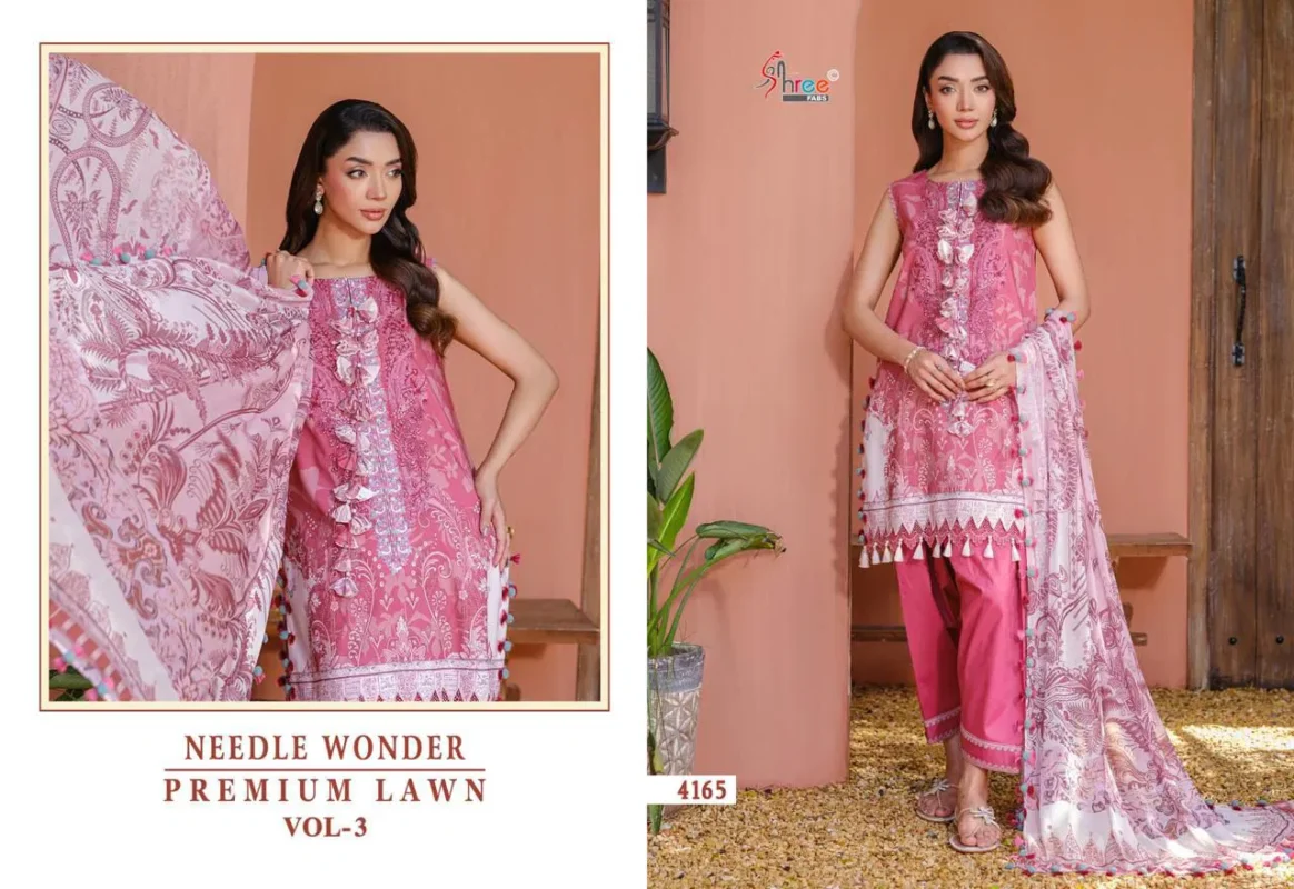 Beautiful Shree Needle Wonder Premium Lawn Vol 3 Chiffon Dupatta Pakistani Suits Wholesale 2026