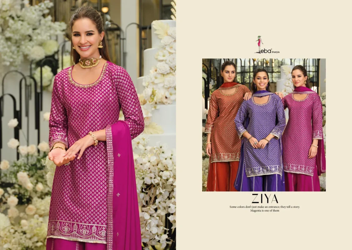 Launching Eba Ziya Chinon With Embroidery Work Designer Top Bottom And Dupatta Wholesale 2026