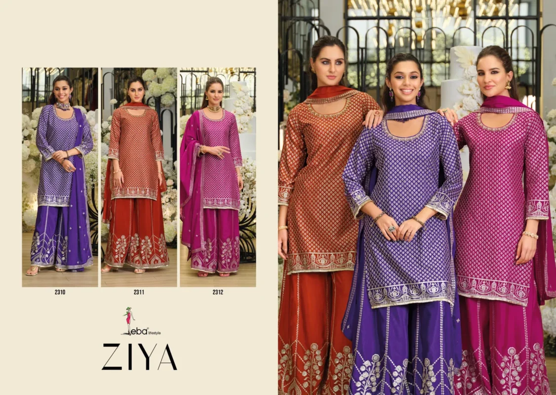 Launching Eba Ziya Chinon With Embroidery Work Designer Top Bottom And Dupatta Wholesale 2026