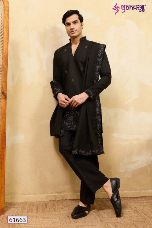 Launching Shubhvastra The Grand V Drape Viscose Silk Thread Work Kurta Pant And Dupatta Wholesale 2026