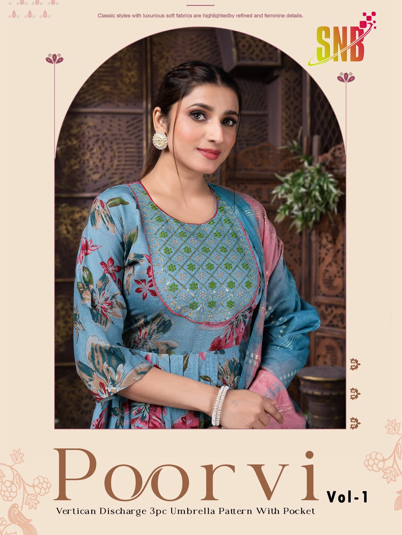 Dnp Poorvi Vol 1 Vertican Umbrella Cut Top With Bottom And Dupatta Collection Wholesale