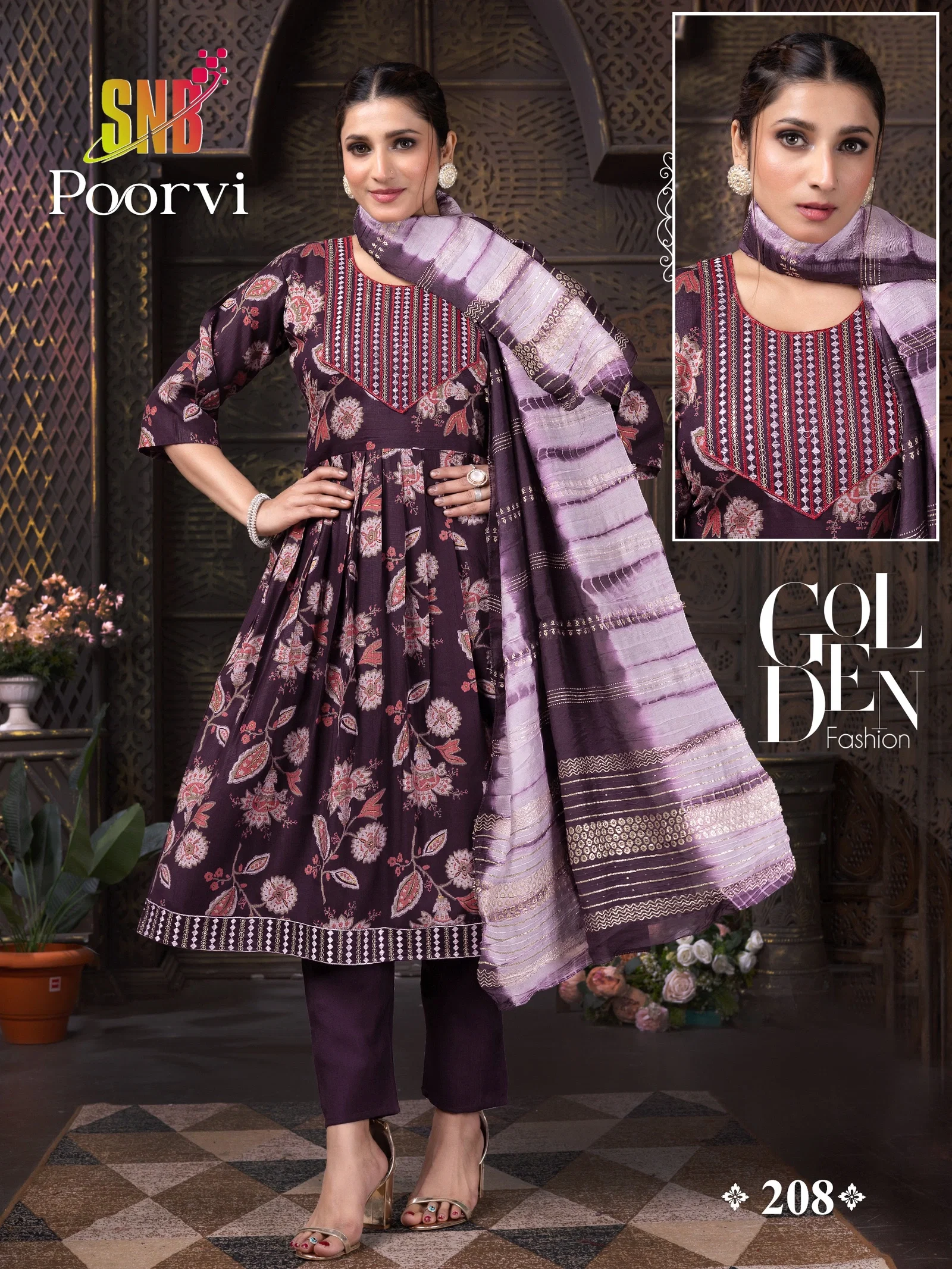 Latest Dnp Poorvi Vol 1 Vertican Umbrella Cut Top With Bottom And Dupatta Collection Wholesale 2026