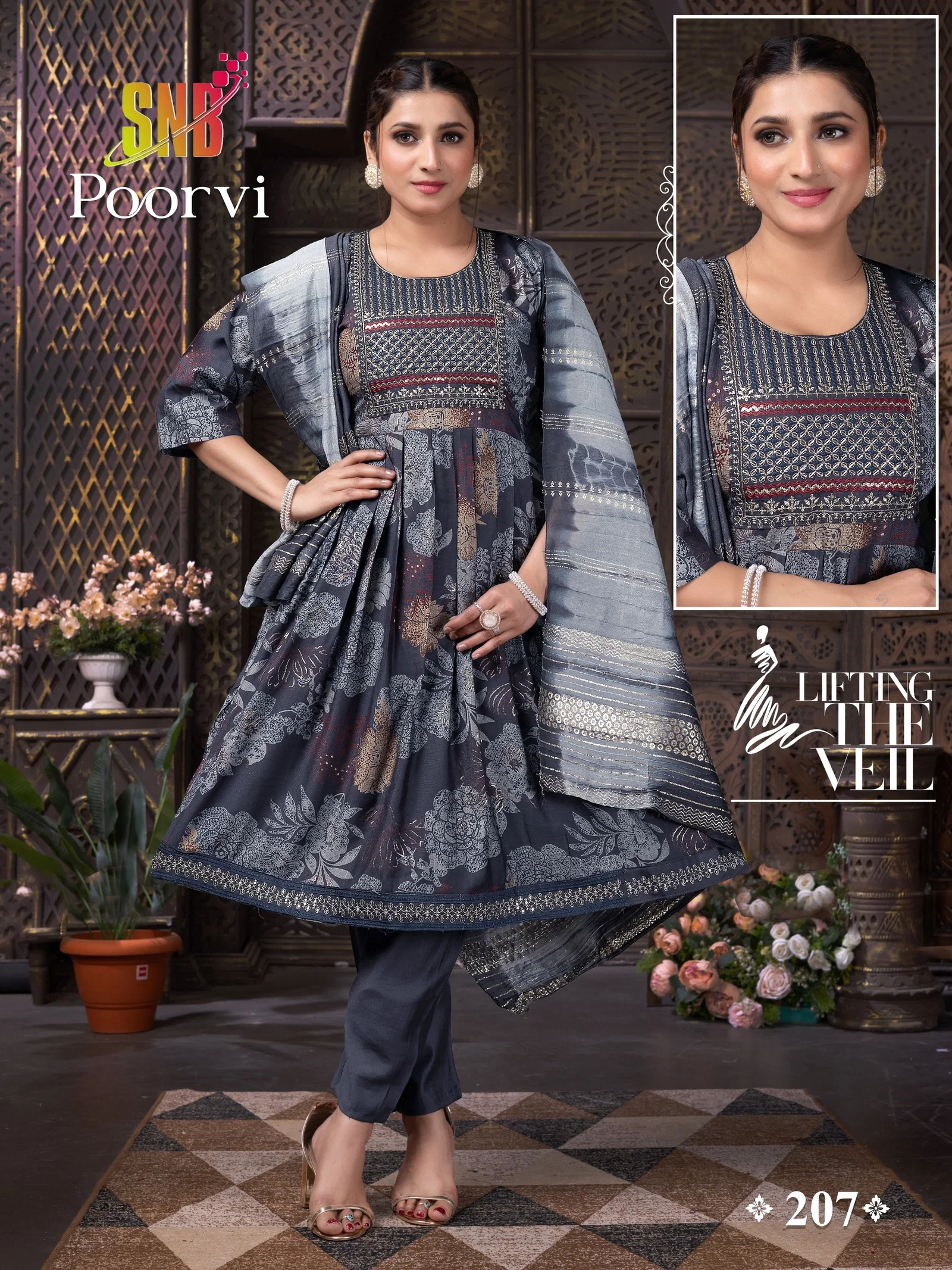 Latest Dnp Poorvi Vol 1 Vertican Umbrella Cut Top With Bottom And Dupatta Collection Wholesale 2026