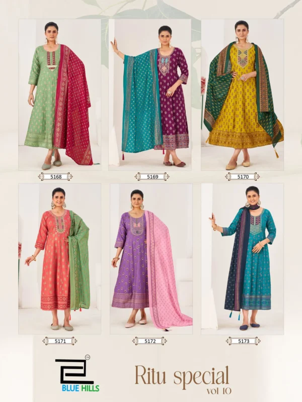 Beautiful Blue Hills Ritu Special Vol 10 Rayon Anarkali Gown With Dupatta Collection Wholesale 2026